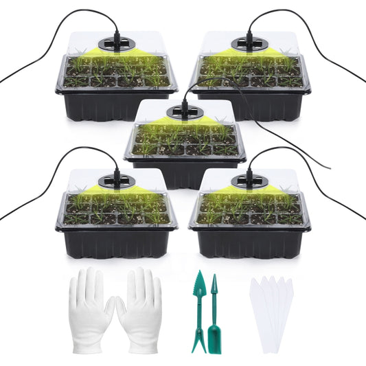 5 Set Plant Seed Starter Trays Kit,Seedling Tray Starter With Grow Light(Black) - Planting Bags by PMC Jewellery | Online Shopping South Africa | PMC Jewellery