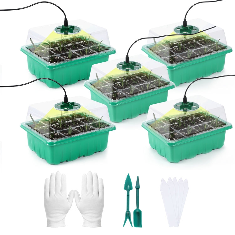 5 Set Plant Seed Starter Trays Kit,Seedling Tray Starter With Grow Light(Green) - Planting Bags by PMC Jewellery | Online Shopping South Africa | PMC Jewellery
