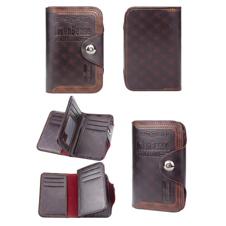 Menbense Short Fashion Leisure Magnetic Buckle Large Capacity 3 Fold Male Wallet(Dark Brown) - Wallets by Menbense | Online Shopping South Africa | PMC TechLife