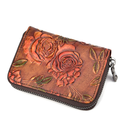 Zip Multi-card Hand-painted Organ Leather Card Holder(Red) - Card & Passport Bags by PMC Jewellery | Online Shopping South Africa | PMC Jewellery