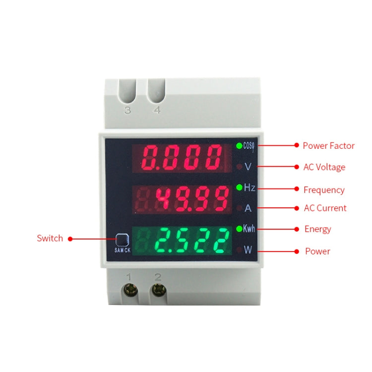 D52-2058 Wattmeter Din rail Volt Current Meter, Specification: AC80-300V Built-in CT - Current & Voltage Tester by PMC Jewellery | Online Shopping South Africa | PMC Jewellery