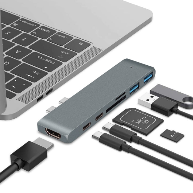 7 In 1 100W USB 3.1 To 20VPD+Card Reader Data+HUB+HDMI 4K Converter(Gray) - free shipping - PMC TechLife - Order now!