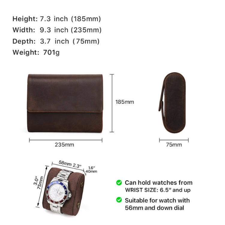 CONTACTS FAMILY Vintage Crazy Horse Leather Outdoor Travel Watch Case(Brown) - Watch Storages by CONTACTS FAMILY | Online Shopping South Africa | PMC Jewellery | Buy Now Pay Later Mobicred