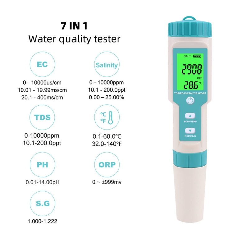 C-600A 7 In 1 Temperature/Salinity/PH/TDS/EC/ORP/SG Monitoring Pen(without Battery and Powder) - PH & Moisture Meter by PMC TechLife | Online Shopping South Africa | PMC TechLife | Buy Now Pay Later Mobicred