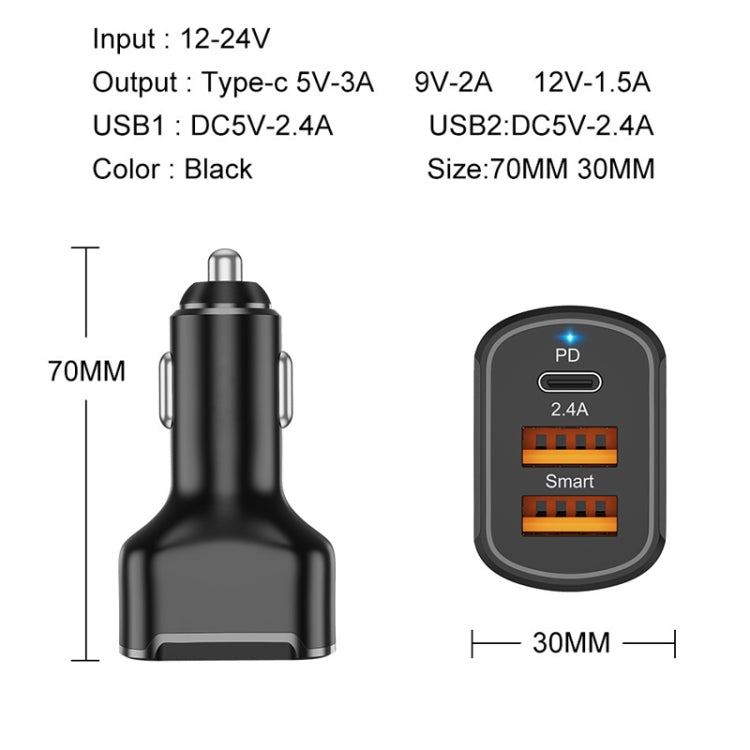 2PCS PD+2.4A Dual USB Car Charger, Style: 3 Ports (White) - Car Charger by PMC Jewellery | Online Shopping South Africa | PMC Jewellery