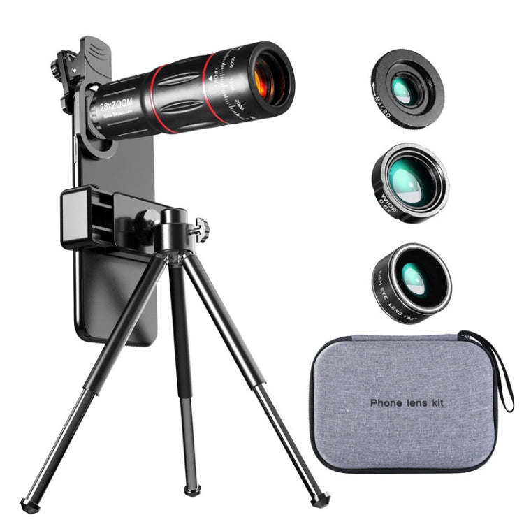 Mobile Phone Universal Lens Telescope 28X + Wide Angle 0.6X + Macro 20X + Fisheye 198 Degree Set - Combination Lens by PMC TechLife | Online Shopping South Africa | PMC TechLife