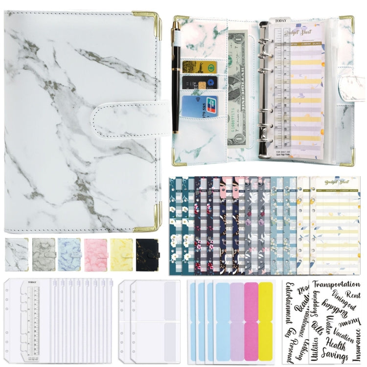 A6 Binder Budget Book Marbled Notebook PU Leather Binder(White) - Notebooks by null | Online Shopping South Africa | PMC TechLife | Buy Now Pay Later Mobicred