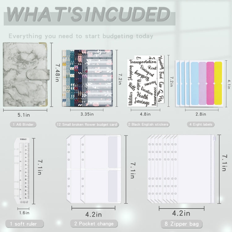 A6 Binder Budget Book Marbled Notebook PU Leather Binder(White) - Notebooks by null | Online Shopping South Africa | PMC TechLife | Buy Now Pay Later Mobicred