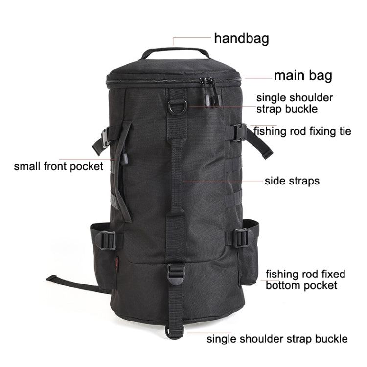 LEO 28085 Cylina Shape Fishing Gear Backpack Fishing Rod Outdoor Shoulder Bag(28085-B Black) - free shipping - PMC TechLife - Order now!