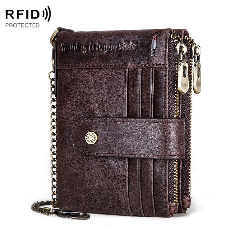 HUMERPAUL BP896 RFID Anti-Theft Brush Dual Zipper Leather Wallet Multi-Card Men Purse(Dark Brown) - free shipping - PMC TechLife - Order now!