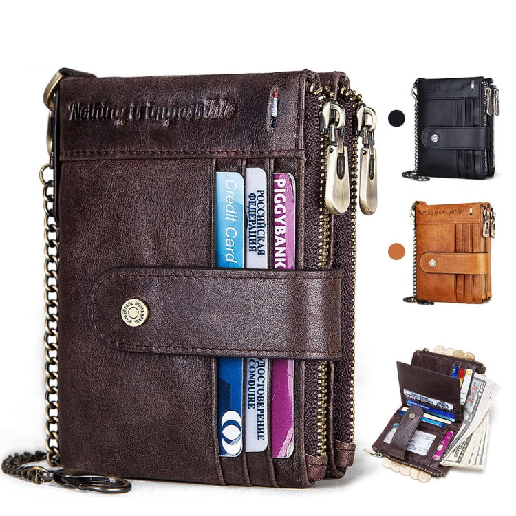 HUMERPAUL BP896 RFID Anti-Theft Brush Dual Zipper Leather Wallet Multi-Card Men Purse(Brown) - free shipping - PMC TechLife - Order now!