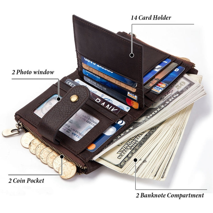 BP804 RFID Anti-Theft Wallet Multi-Function Buckle Zipper Retro Leisure Coin Purse(Black) - Antimagnetic RFID Package by PMC TechLife | Online Shopping South Africa | PMC TechLife | Buy Now Pay Later Mobicred