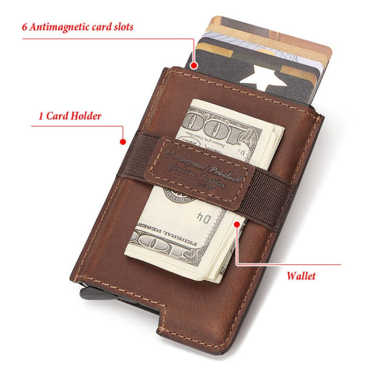 HUMERPAUL BP977 RFID Anti-Theft Card Box Leather Automatic Credit Card Set(Brown) - free shipping - PMC TechLife - Order now!