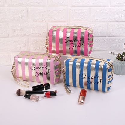 Multifunctional Striped PU Waterproof Cosmetic Toiletry Bag(Silver) - Storage Boxes by PMC Jewellery | Online Shopping South Africa | PMC Jewellery