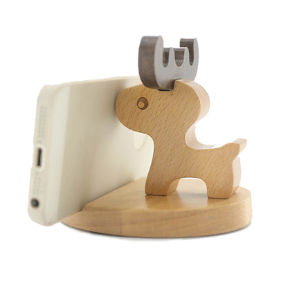 Wooden Mobile Phone Bracket Beech Lazy Mobile Phone Holder,Style: Little Deer With Antlers - Desktop Holder by PMC Jewellery | Online Shopping South Africa | PMC Jewellery