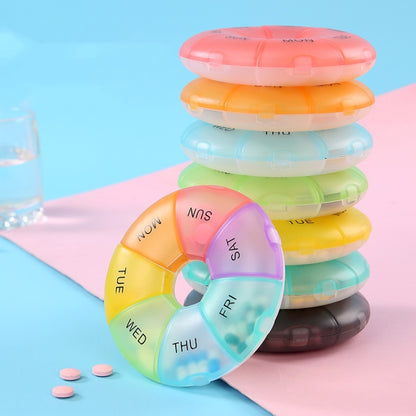 2 PCS Round 7 Days Rainbow Color Portable Pill Box Plastic Seven Grid(Cyan) - Pill Boxes by PMC Jewellery | Online Shopping South Africa | PMC Jewellery