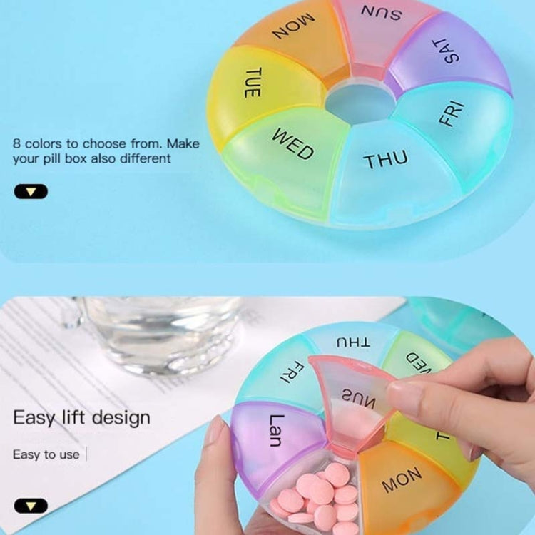 2 PCS Round 7 Days Rainbow Color Portable Pill Box Plastic Seven Grid(Cyan) - Pill Boxes by PMC Jewellery | Online Shopping South Africa | PMC Jewellery