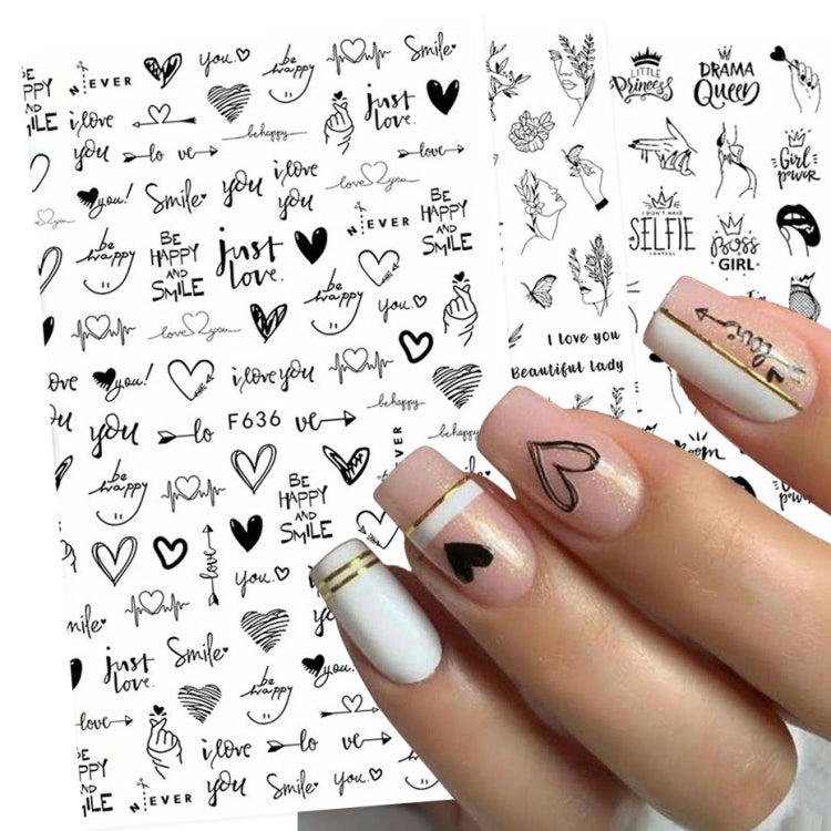 10 PCS Cartoon Heart Letters Comic Character Nail Art Sticker 3D Adhesive Nail Stickers(F639) - free shipping - PMC TechLife - Order now!