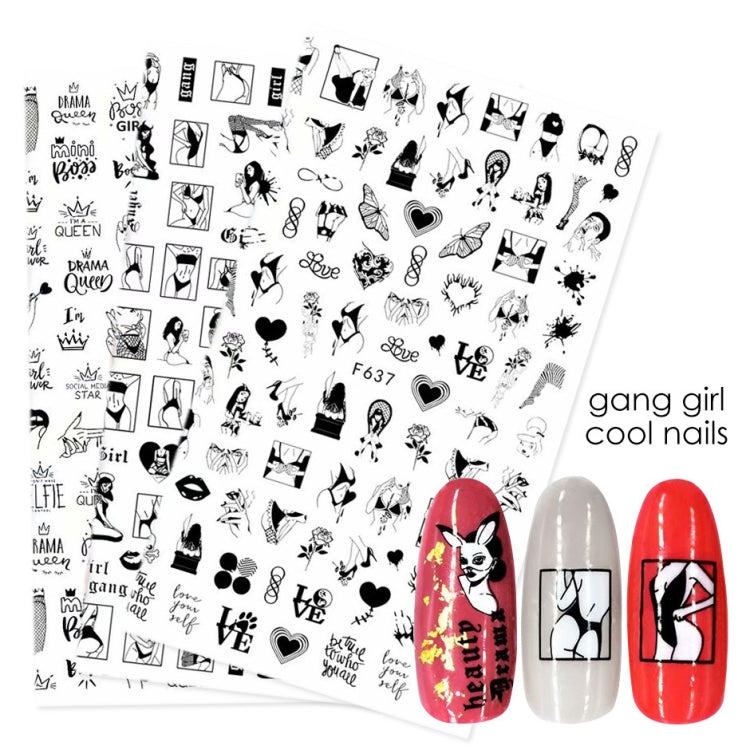 10 PCS Cartoon Heart Letters Comic Character Nail Art Sticker 3D Adhesive Nail Stickers(F638) - Nail Stickers by PMC Jewellery | Online Shopping South Africa | PMC Jewellery