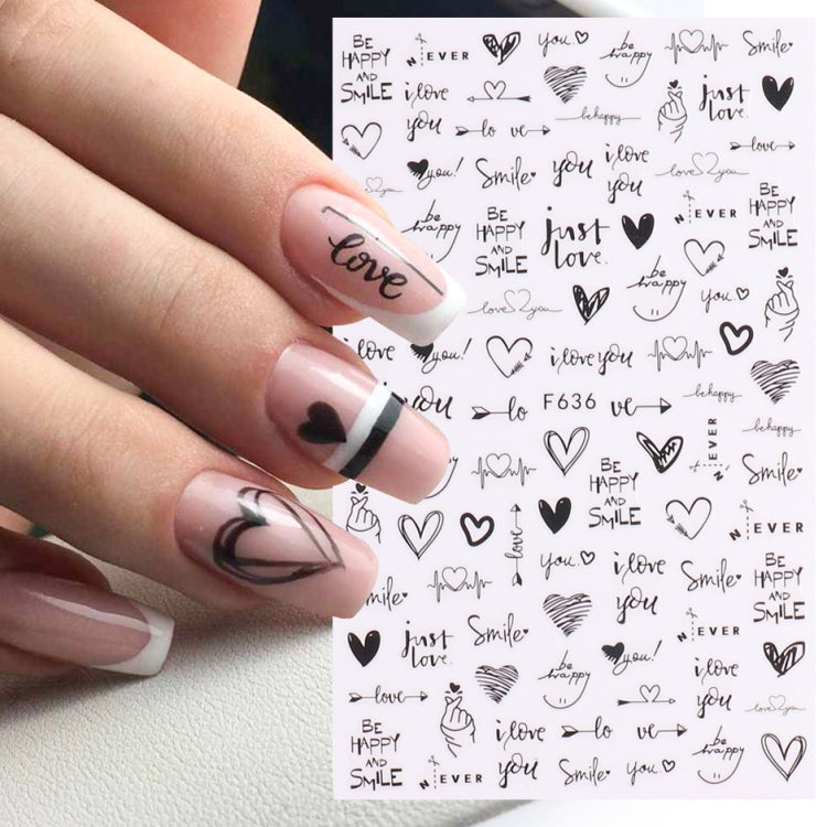 10 PCS Cartoon Heart Letters Comic Character Nail Art Sticker 3D Adhesive Nail Stickers(F638) - free shipping - PMC TechLife - Order now!
