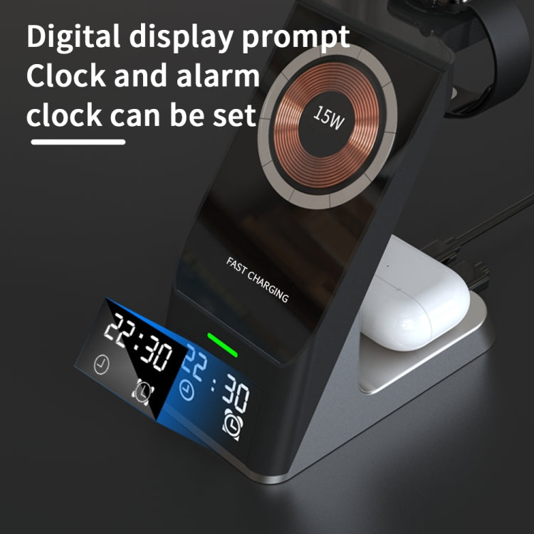 H27 15W  6 In 1 With Clock Function Magnetic Phone Wireless Charger For iWatch/AirPods(Black) -  by PMC TechLife | Online Shopping South Africa | PMC TechLife
