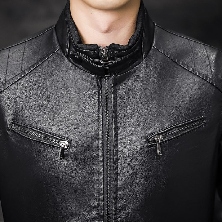 Men Washed PU Padded Slim-Fit Motorbike Leather Jacket, Size: M(Black) - Loose Coat by PMC Jewellery | Online Shopping South Africa | PMC Jewellery