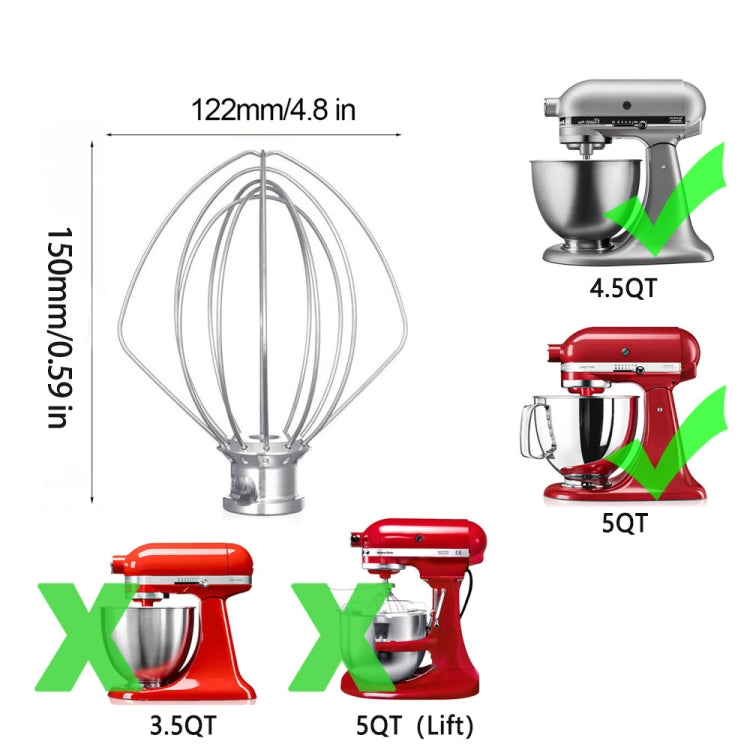 For KitchenAid Stand Mixer 5QT  Whip Whisk  Stainless Steel Accessories - Kitchen Machine Accessories by PMC TechLife | Online Shopping South Africa | PMC TechLife