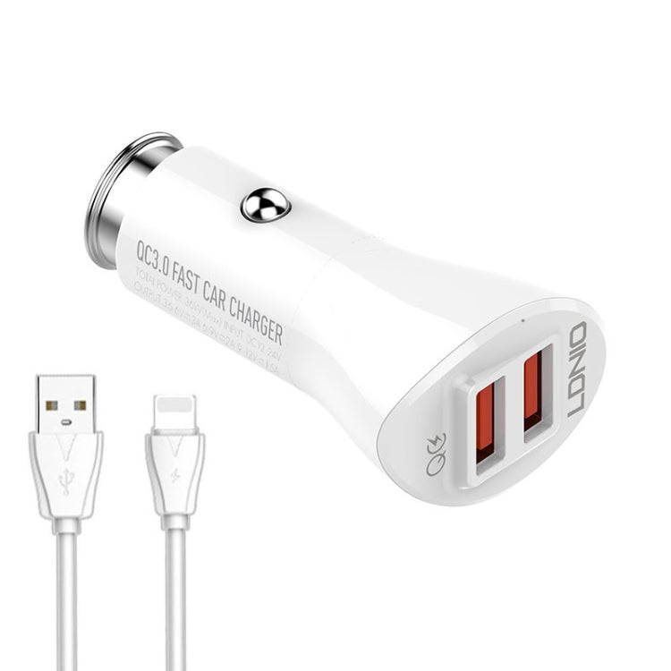 LDNIO C511Q 36W QC 3.0 Phone Fast Charger Dual-USB Ports Smart Car Charger with 8 Pin Cable - free shipping - PMC TechLife - Order now!