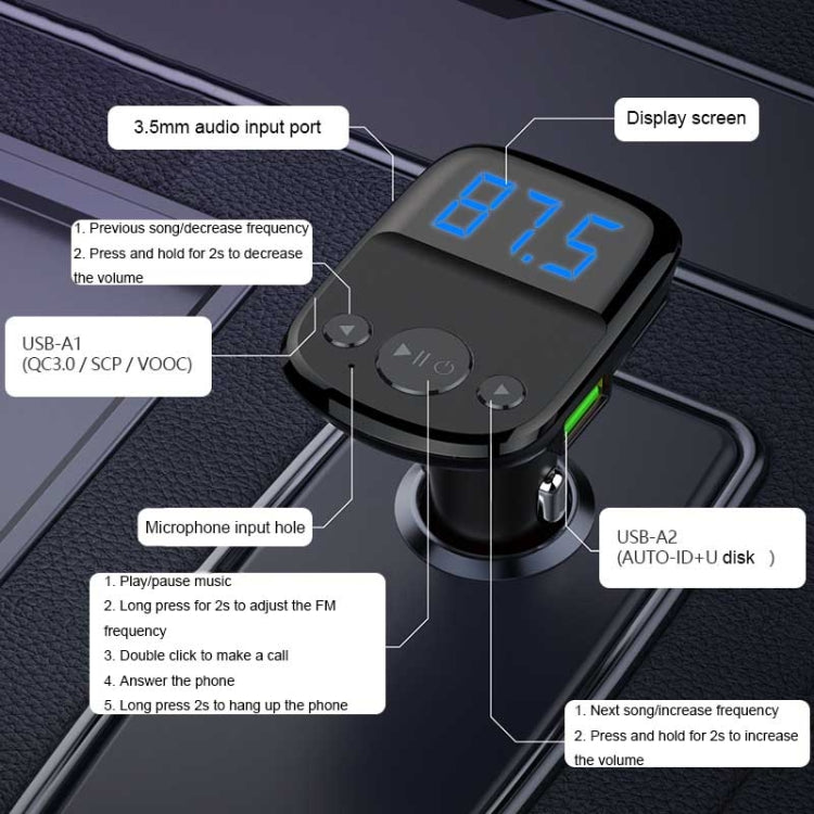 LDNIO C706Q QC3.0+AUTO-ID Car Bluetooth FM Music Digital Display Car Charger with Type-C/USB-C Cable - Car Charger by LDNIO | Online Shopping South Africa | PMC TechLife | Buy Now Pay Later Mobicred
