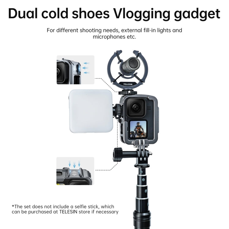 TELESIN Aluminium Alloy Frame Case For GoPro Hero11 Black / HERO10 Black / HERO9 Black ,Spec: Vertical Shooting Set - free shipping - PMC TechLife - Order now!