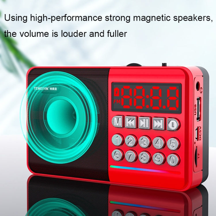 TEMEIYIN LED Digital Display Card Bluetooth Radio Speaker Morning Exercise Portable Player, Color: Red with Light - free shipping - PMC TechLife - Order now!