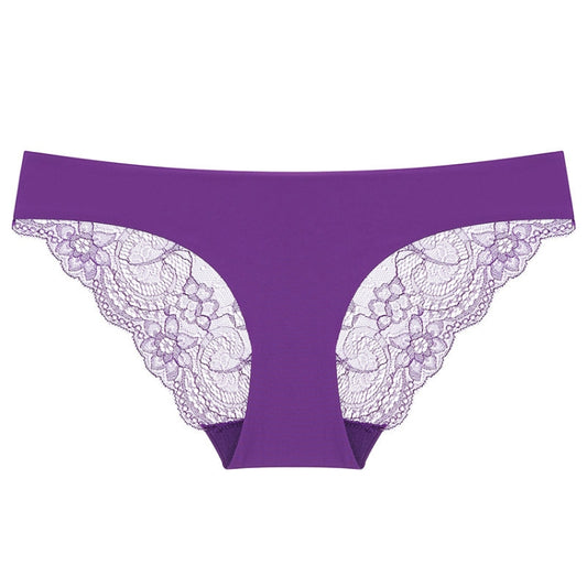 606 3pcs Sexy Lace One-piece Perspective Low-waist Ladies Underwear, Size: XL(Deep Purple) - Ladies Underwear by PMC Jewellery | Online Shopping South Africa | PMC Jewellery