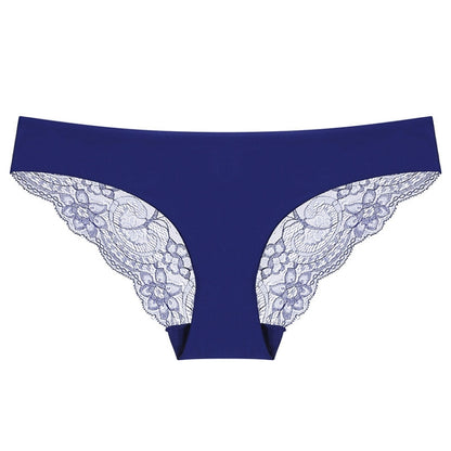 606 3pcs Sexy Lace One-piece Perspective Low-waist Ladies Underwear, Size: XL(Blue) - Ladies Underwear by PMC Jewellery | Online Shopping South Africa | PMC Jewellery