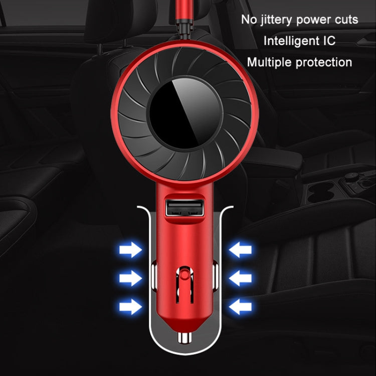 3 In 1 USB Dual Cable Single Pull Retractable Car Charger(Red) - Car Charger by PMC TechLife | Online Shopping South Africa | PMC TechLife