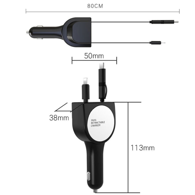 3 In 1 3.1A Dual USB Single Pull Retractable Fast QC3.0 Car Charger(Red) - Car Charger by PMC TechLife | Online Shopping South Africa | PMC TechLife