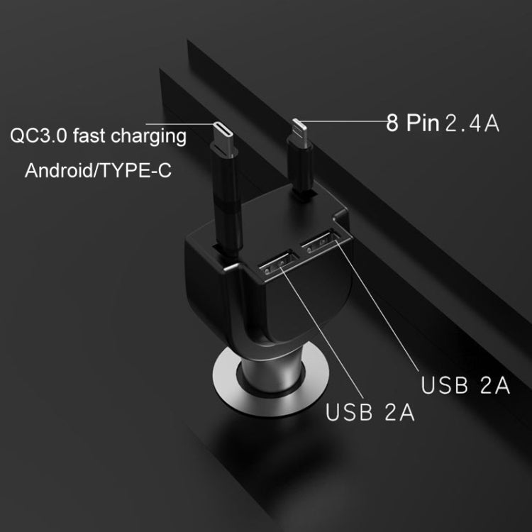 3 In 1 3.1A Dual USB Single Pull Retractable Fast QC3.0 Car Charger(Red) - Car Charger by PMC TechLife | Online Shopping South Africa | PMC TechLife