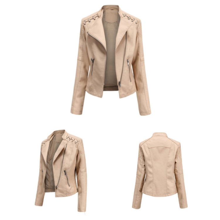 Women Short Leather Jacket Slim Jacket Motorcycle Suit, Size: XXXXL(Camel) - Jacket & Loose Coat by PMC Jewellery | Online Shopping South Africa | PMC Jewellery