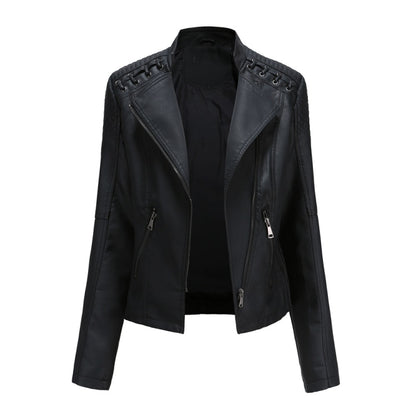 Women Short Leather Jacket Slim Jacket Motorcycle Suit, Size: M(Black) - Jacket & Loose Coat by PMC Jewellery | Online Shopping South Africa | PMC Jewellery