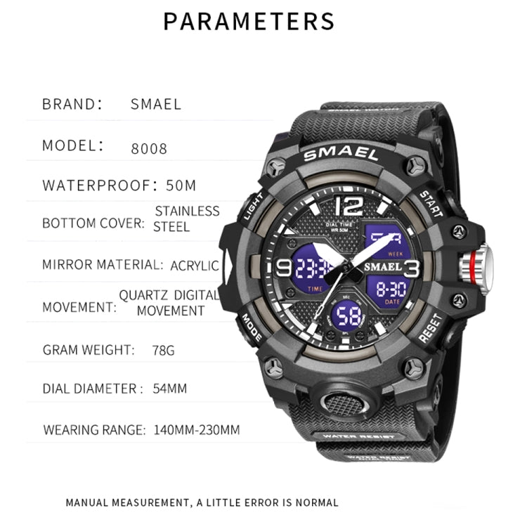 SMAEL Watches For Men 50M Waterproof Clock Alarm reloj hombre 1545D Dual  Display Wristwatch Quartz Military Watch Sport New Mens - AliExpress