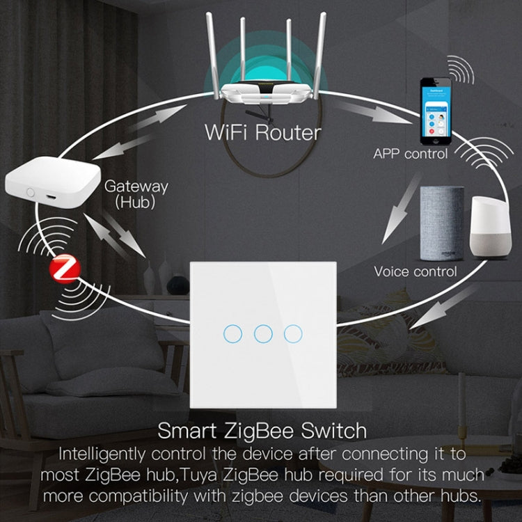 Tuya ZigBee Zero Firewire Touch Wall Remote Control Switch Light Control Voice Switch EU Plug, Style: 2 Gang (Black) - Smart Switch by PMC Jewellery | Online Shopping South Africa | PMC Jewellery