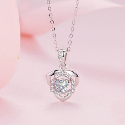 BSN299 Sterling Silver S925 Rose Heart Pendant White Gold Plated Zircon Necklace - Clothing & Beauty by PMC Jewellery | Online Shopping South Africa | PMC Jewellery