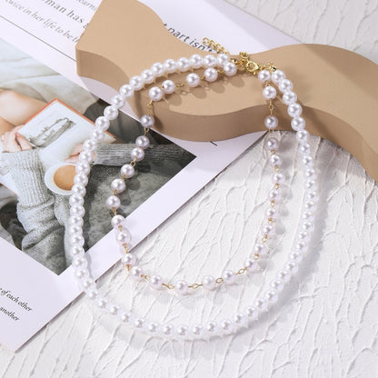 N2209-12 Double-layer Pearl Chain Ladies Temperament Necklace Collarbone Chain - Clothing & Beauty by PMC Jewellery | Online Shopping South Africa | PMC Jewellery