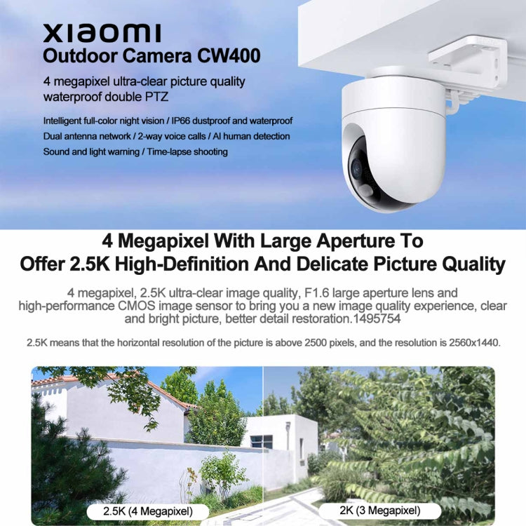 Original Xiaomi CW400 Outdoor Camera 2.5K Ultra HD Smart Full Color Night Vision IP66 Waterproof, US Plug(White) - Wireless Camera by Xiaomi | Online Shopping South Africa | PMC Jewellery