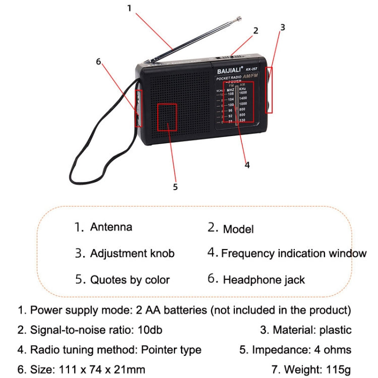 BAIJIALI BJL228 Retro Portable Two Band FM AM Radio Built-in Speaker(Black) - Radio Player by BAIJIALI | Online Shopping South Africa | PMC TechLife | Buy Now Pay Later Mobicred