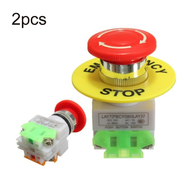 2pcs LAY37-11ZS Elevator Emergency Stop Mushroom Head Button(Red) - Others Alarm by PMC Jewellery | Online Shopping South Africa | PMC Jewellery