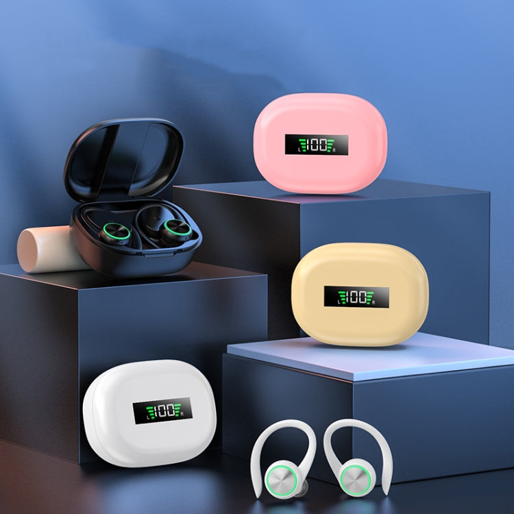 R201 With Charging Bin Hanging Ear Stereo Digital Display Bluetooth Earphones(Pink) - Bluetooth Earphone by PMC TechLife | Online Shopping South Africa | PMC TechLife