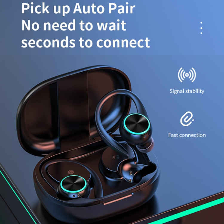 R201 With Charging Bin Hanging Ear Stereo Digital Display Bluetooth Earphones(Black) - Bluetooth Earphone by PMC TechLife | Online Shopping South Africa | PMC TechLife