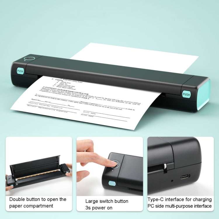 M08F Bluetooth Wireless Handheld Portable Thermal Printer(Black Green A4 Version) - Printer by PMC TechLife | Online Shopping South Africa | PMC TechLife