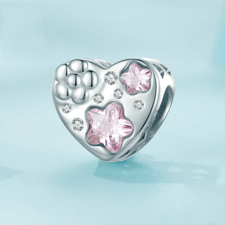 SCC2448 Sterling Silver S925 Heart Flower DIY Platinum Plated Bracelet Beads -  by PMC Jewellery | Online Shopping South Africa | PMC Jewellery