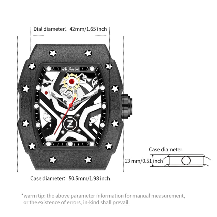 BAOGELA 224143 Barrel-shaped Hollow Surface Silicone Luminous Sports Men Watch(Black Shell Black Belt) - Silicone Strap Watches by BAOGELA | Online Shopping South Africa | PMC Jewellery